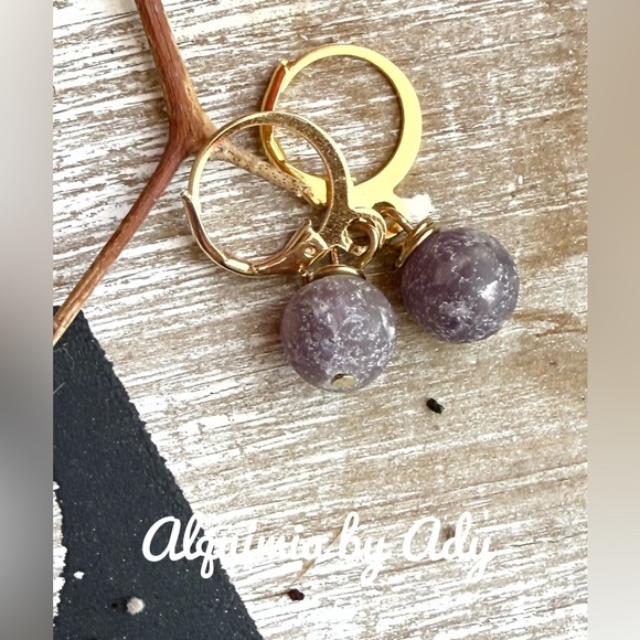 Purple Earrings frosted lepidolite - Picture 1 of 1